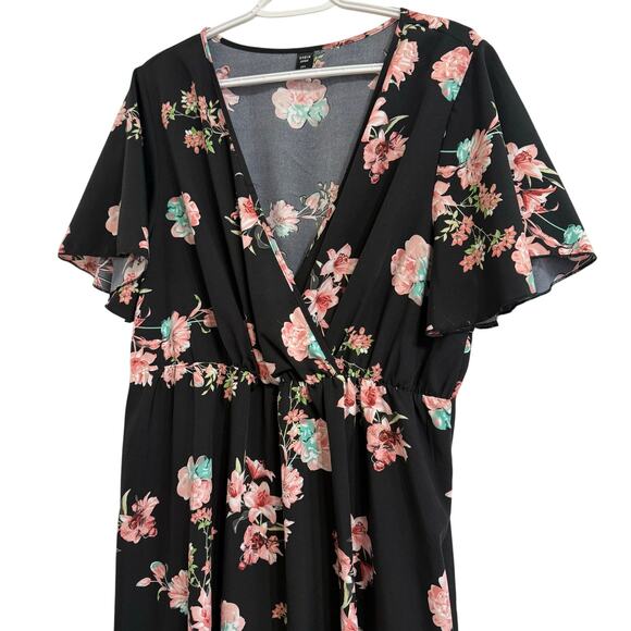 SHEIN Curve 2x Black Floral Dress Women Knee Shin Length Plus Size Gown - Picture 2 of 4